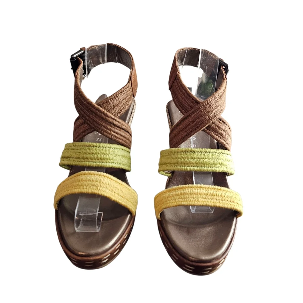 Aquatalia By Marvin K. Leather Espadrille Wedge Sandal Multicolor Stripes Sz 7.5